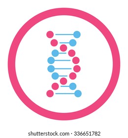 DNA vector icon. Style is bicolor flat rounded symbol, pink and blue colors, rounded angles, white background.