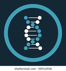 DNA vector icon. Style is bicolor flat rounded symbol, blue and white colors, rounded angles, dark blue background.