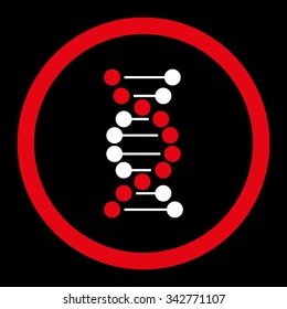 DNA vector icon. Style is bicolor flat rounded symbol, red and white colors, rounded angles, black background.