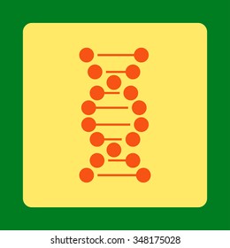 DNA vector icon. Style is flat rounded square button, orange and yellow colors, green background.