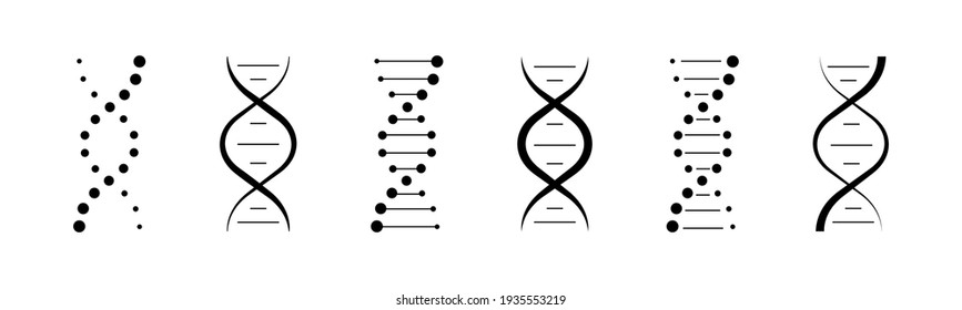 DNA vector icons set. Genetic concept. Life gene model bio code genetics molecule. Molecule, chromosome icon set. Pictogram of Dna vector, genetic sign, elements and icons collection. Vector graphic 