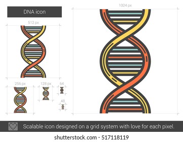 DNA vector line icon isolated on white background. DNA line icon for infographic, website or app. Scalable icon designed on a grid system.