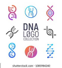 DNA vector logo collection isolated. Deoxyribonucleic acid logotype set. Modern simple microbiological icons on white background