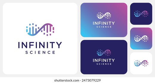 Diseño de logotipo de Vector de ADN en forma de emblema de infinito colorido con un estilo moderno, sencillo, limpio y abstracto.