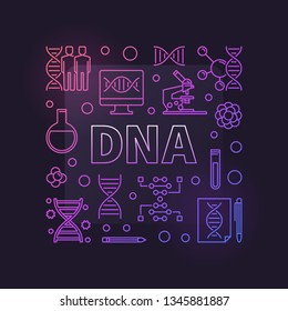 DNA vector square concept colorful outline illustration on dark background