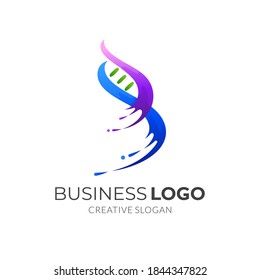dna water logo, dna and water, combination logo with 3d colorful style