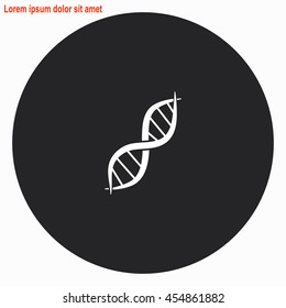 DNA web icon. Gray circle button with white illustration.