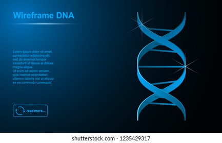 DNA wireframe molecules structure light effect vector illustration.