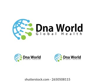DNA mundo logotipo genética criativa design conceito saúde global