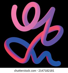 Dnamic vector 3D gradient spiral line. Abstract colorful spiral. Abstract 3D shape. Cyber punk background design. Digital graphic.