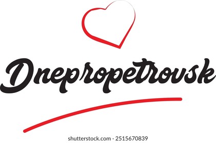 Dnepropetrovsk city text design with red heart typographic icon design suitable for touristic promotion