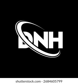 Logotipo de DNH. Carta de DNH. Diseño de logotipo de la letra DNH. Logotipo de DNH con el círculo y el logotipo del monograma en mayúsculas. Tipografía DNH para tecnología, negocio y marca inmobiliaria.