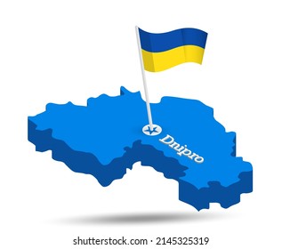 Dnipro region map with Ukrainian flag. Abstract map region. Vector Illustration.