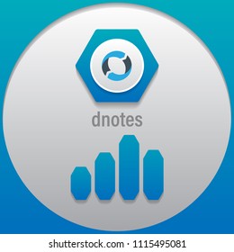 DNotes. Crypto currency sign emblem color with a bar graph. Use for logos, icon, print products, page, design web site and mobile app. Vector illustration.