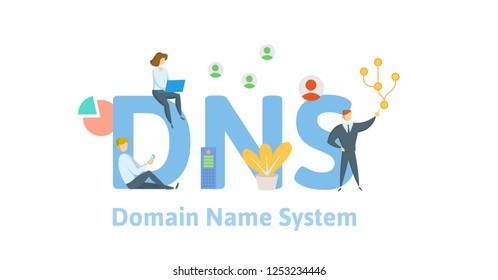 DNS concept, Domain Name System. Concept with keywords, letters and icons. Colored flat vector illustration on white background.