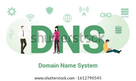 dns domain name system concept with big word or text and team people with modern flat style - vector