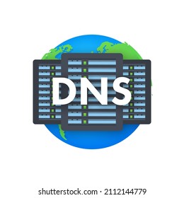 DNS Domain Name System Server. Global communication network concept. Web search concept. Vector illustration.