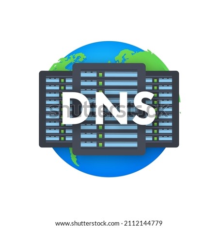 DNS Domain Name System Server. Global communication network concept. Web search concept. Vector illustration.