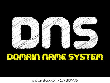 Sistema de nombres de dominio Dns escribiendo texto en pizarra negra. ilustración