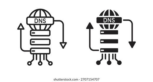 DNS icon in a black stroke vector design and flat solid version on white background