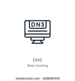 Dns icon. Thin linear dns outline icon isolated on white background from web hosting collection. Line vector sign, symbol for web and mobile