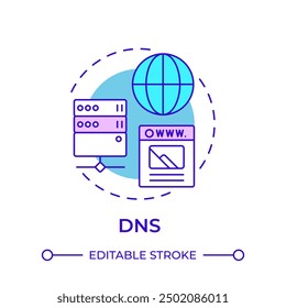 DNS multi color concept icon. Domain name system. Information technology infrastructure. Round shape line illustration. Abstract idea. Graphic design. Easy to use in infographic, presentation