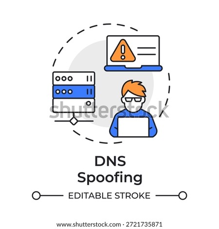 DNS spoofing multi color concept icon. Network administrator, software hacker. Server error. Round shape line illustration. Abstract idea. Graphic design. Easy to use in brochure, booklet