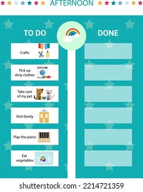 To Do Afternoon Chart For Child. Kids Daily Responsibilities Chart, Kids Daily Routine. 