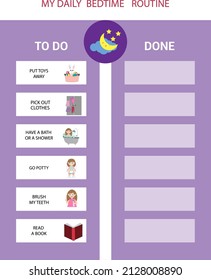 To do bedtime Chart for girl. Kids Daily Responsibilities Chart, Kids Daily Routine. 