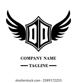 DO A bold winged shield emblem with customizable initials A-Z. Sleek black-and-white vector, perfect for branding, sports teams, motorcycle clubs, gaming,apparel and High-quality

