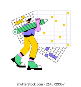 Do a crossword and sudoku abstract concept vector illustration. Stay home games and puzzles, keep your brain in shape, self-isolation time spending, quarantine leasure activity abstract metaphor.