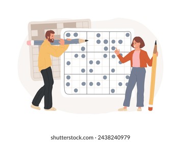 Do a crossword and sudoku isolated concept vector illustration. Stay home games and puzzles, keep your brain in shape, self-isolation time spending, quarantine leasure activity vector concept.