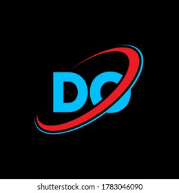 Diseño del logo de la carta DO D O. Letra inicial DO enlazó el logotipo monograma en mayúsculas rojo y azul del círculo. logotipo DO, diseño D O. do, d o,