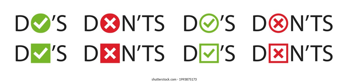 Do And Dont, Check Mark And Cross Vector Icons Set. Vector Do's And Don'ts Checklist Symbols In Circle. Vector Illustration.