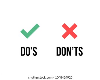 Do and Dont check tick mark and red cross icons isolated on transparent background. Vector Do's and Don'ts checklist or choice option symbols