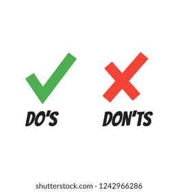 Do and Dont check tick mark and red cross icons isolated on white background. Vector Do's and Don'ts checklist or choice option symbols