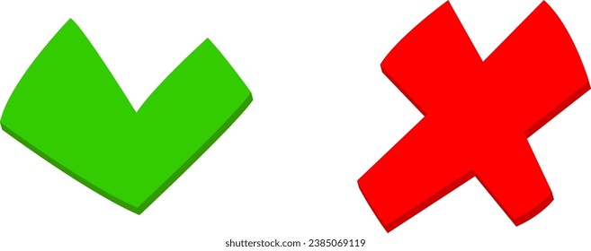 Haz y no marques la opción de opción de boleto iconos planos rojos verdes. Ilustración vectorial.