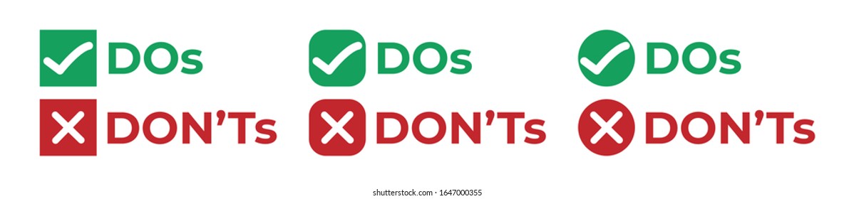 Do and Don't or Good and Bad Checkmark Icons