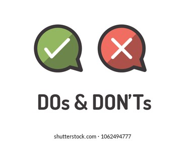 Do and Don't or Good and Bad Icons w Positive and Negative Symbols