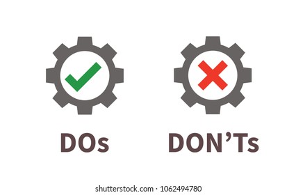 Do and Don't or Good and Bad Icons w Positive and Negative Symbols