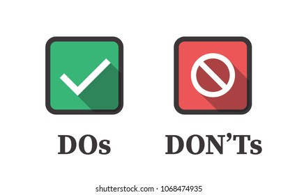 Do and Don't or Good and Bad Icons w Positive and Negative Symbols