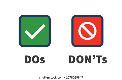 Do and Don't or Good and Bad Icons w Positive and Negative Symbols