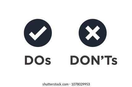 Do and Don't or Good and Bad Icons w Positive and Negative Symbols