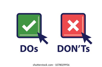 Do and Don't or Good and Bad Icons w Positive and Negative Symbols