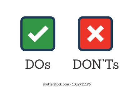 Do and Don't or Good and Bad Icons w Positive and Negative Symbols