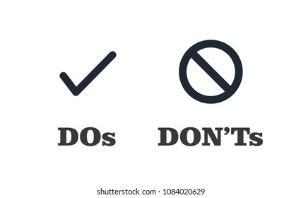 Do and Don't or Good and Bad Icons w Positive and Negative Symbols