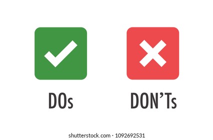 Do and Don't or Good and Bad Icons w Positive and Negative Symbols