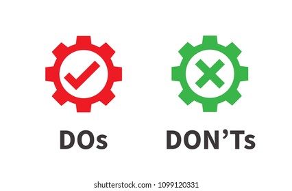 Do and Don't or Good and Bad Icons w Positive and Negative Symbols