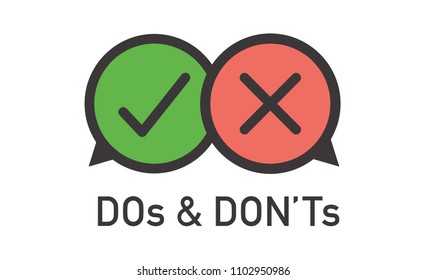 Do and Don't or Good and Bad Icons w Positive and Negative Symbols