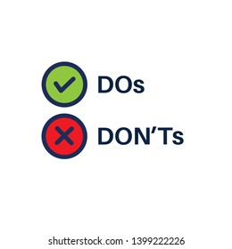 Do and Don't or Good and Bad Icons with Positive and Negative Symbols